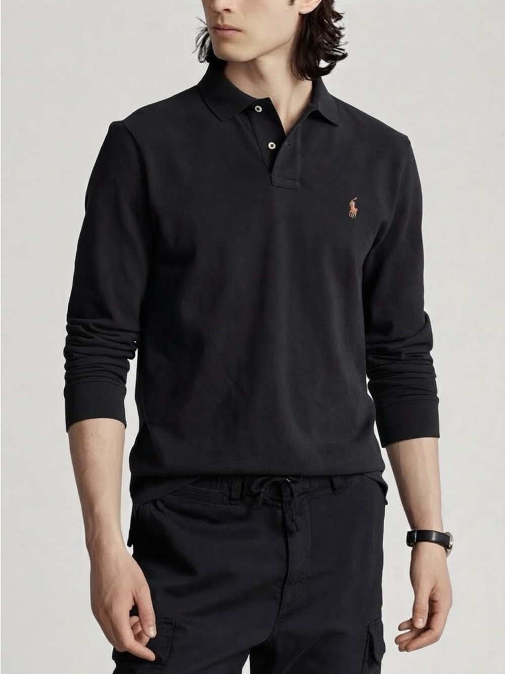 Polo Ralph Lauren Men Black Long Sleeve Polo Classic Fit XXL